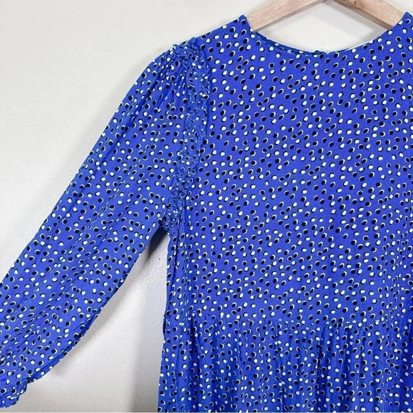 Zara Polka Dot Midi Long Sleeve Blue Tier  Dress - Picture 4 of 13